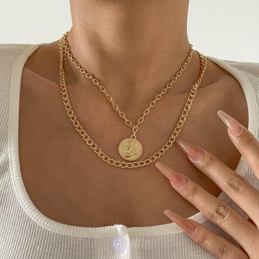 Jewelry Simple Metal Portrait Tag Necklace Female Hip Hop Trend Geometric Chain Clavicle Necklace