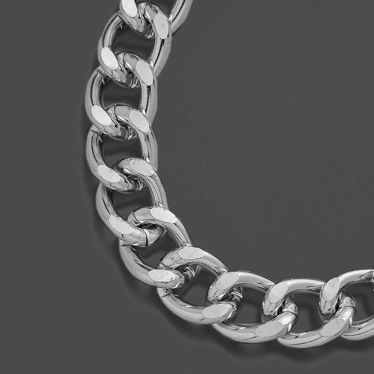 Tide brand all-match silver Cuban necklace men's street hip-hop hiphop clavicle chain thick aluminum chain