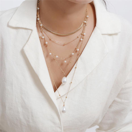 Fashion Multilayer Pearl Necklace Baroque Pearl Tassel Necklace Water Drop Sweater Chain Ladies Photo Jewelry