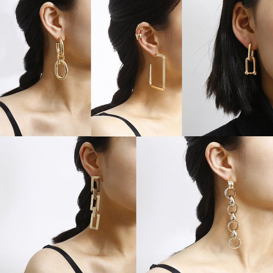 Jewelry Frosty Metal U-shaped Buckle Open Earrings Simple Geometric Square Chain Earrings Female