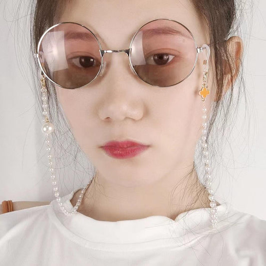 Simple four-leaf clover pearl glasses chain mask chain hanging chain non-slip anti-glasses sunglasses decorative pendant