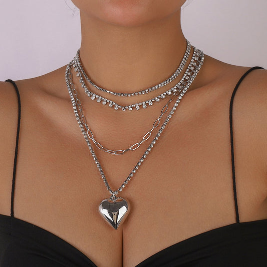 N1215 Fashion Accessories Love Multi-layered Necklace Claw Chain Rhinestone Temperament Light Luxury Necklace