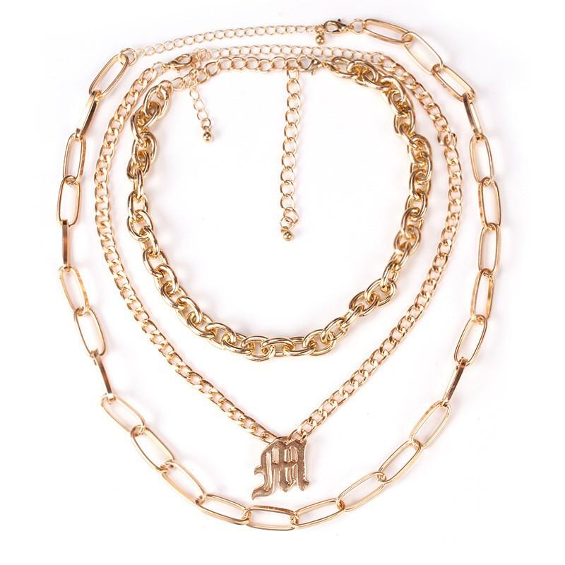 Fashion Trend Metal Accessories Alphabet Alloy Pendant Three-piece Necklace Set For Women