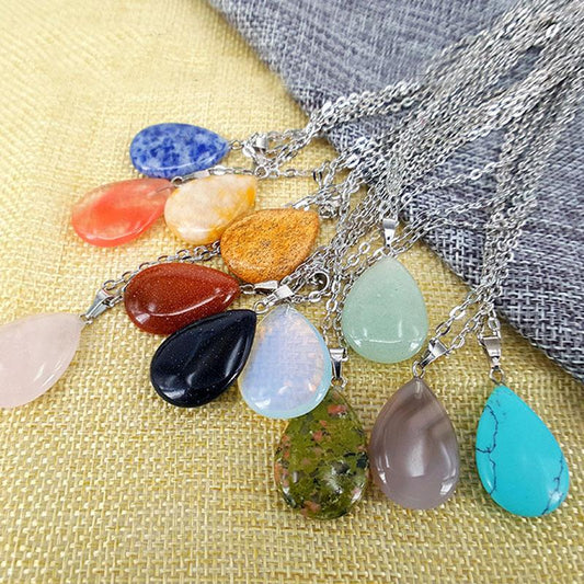 Simple Drop Shape Natural Stone Pendant Necklace Clavicle Chain Girl Heart Clothing Accessories