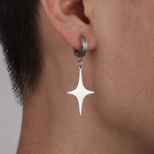 Punk street fashion men's personalized stainless steel simple symmetrical star earrings earrings