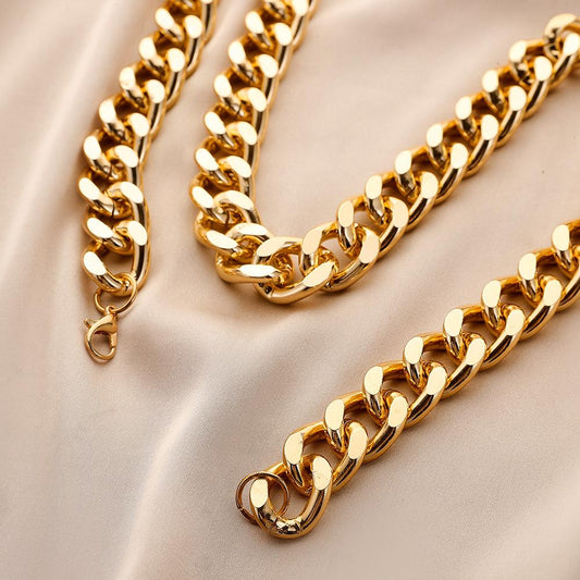 Simple gold thick aluminum chain grinding chain personalized fashion hiphop hip-hop trendy men's necklace