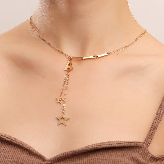 Jewelry simple tassel letter A five-pointed star pendant necklace female accessories niche design sense of light luxury