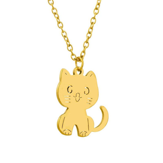 Dongdaemun Fashion Personality Titanium Steel Necklace Female Cute Kitten Girl Pendant Simple Design Clavicle Chain