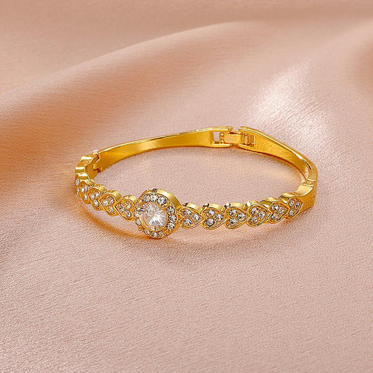Metal Diamond Bracelet Simple Retro Full Diamond Heart Bracelet Fashion Personality Jewelry Women