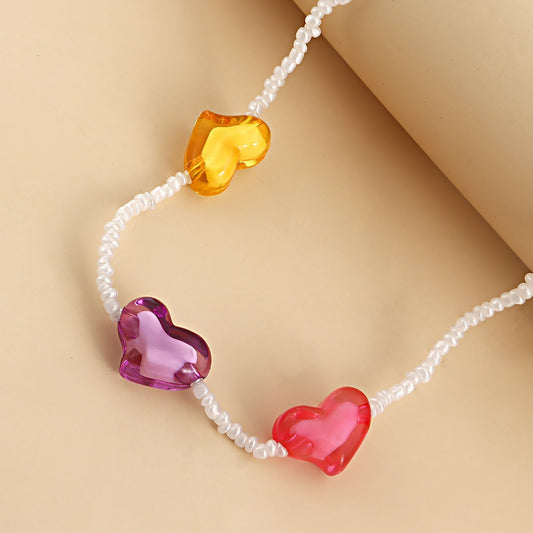 Jewelry fairy white rice beads color big peach heart leg chain accessories female elastic rope body chain