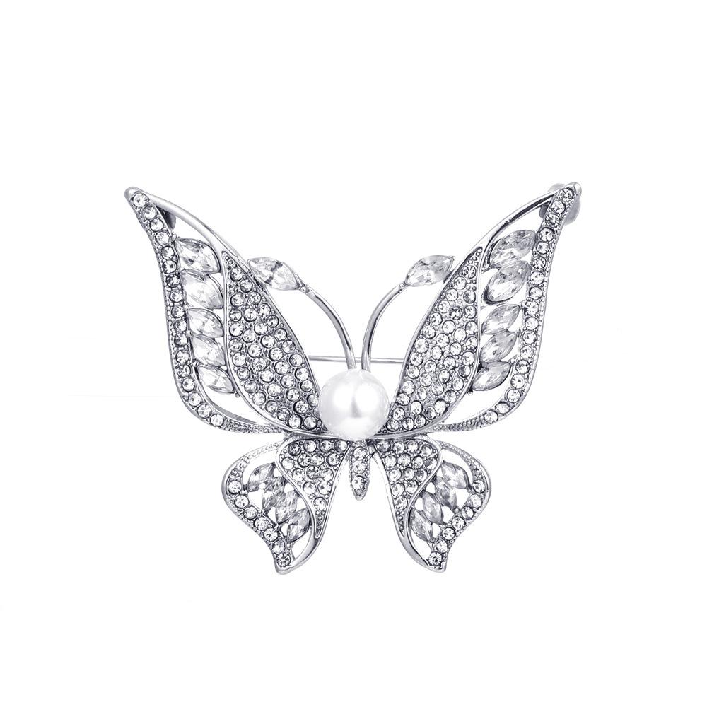 Fashion Diamond Butterfly Brooch High-grade Fresh Alloy Badge Retro Brooch Clothing Accessories