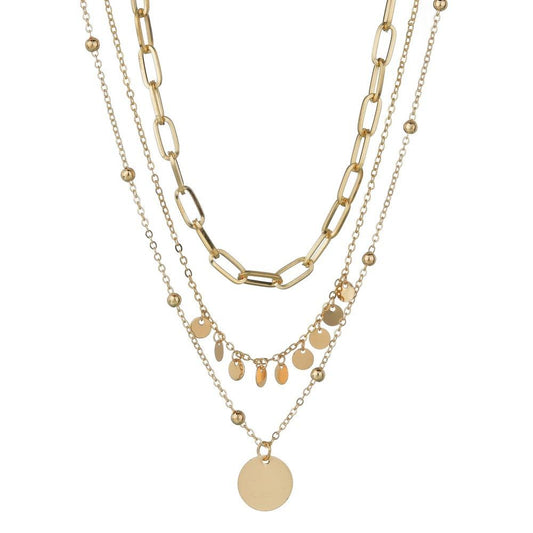 Fashion Size Round Iron Sheet Pendant Necklace Vintage Layered Necklace Women Accessories