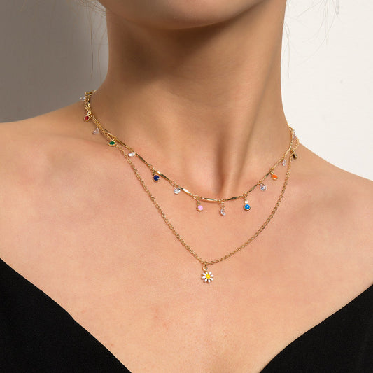 Jewelry Fashion Retro Daisy Pendant Simple Personality Women's Diamond Necklace Clavicle Chain
