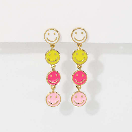 ZE81 Jewelry Simple and Lovely Contrasting Color Smiley Face Earrings Drip Oil Long Vitality Girl Earrings