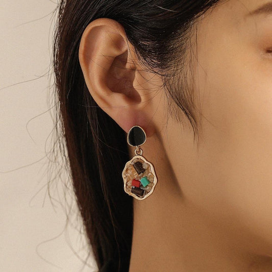 Ins geometric irregular triangular rhombus color diamond dripping oil earrings temperament personality earrings jewelry
