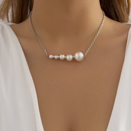 Jewelry simple niche imitation pearl necklace female all-match geometric arrangement beaded pendant necklace