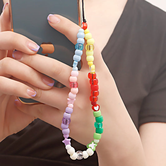 Explosive ins colorful beaded mobile phone chain ornaments love mobile phone lanyard beaded jewelry pendant female