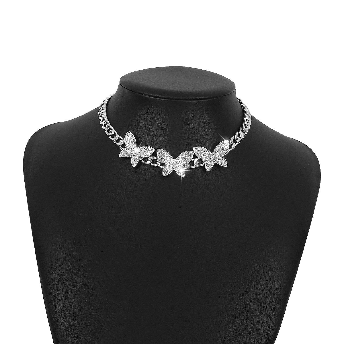 1348 Niche Design Necklace Full Diamond Butterfly Hiphop Hip Hop Necklace Retro Exaggerated Necklace