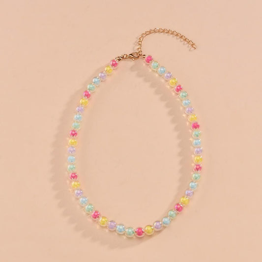 Fashion Small Fresh Macarons Candy Color Beads Middle Bead Necklace Clavicle Chain Accessories