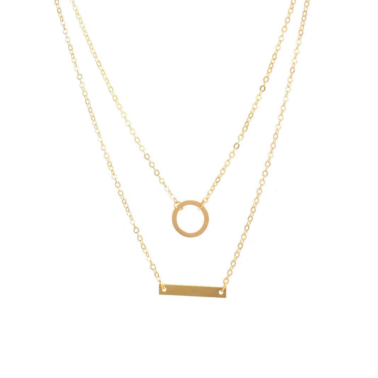 Popular Necklace Ring One Word Metal Rod Circle Necklace Female Thin Chain Clavicle Chain