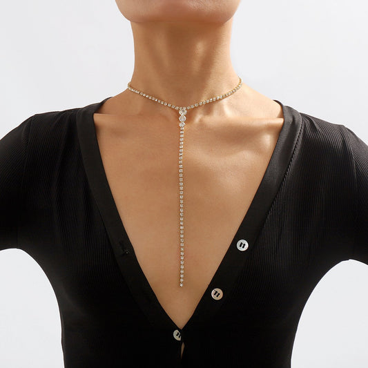 N198 Jewelry Claw Chain Full Diamond Trendy Luxury Necklace Y-shaped Retro Temperament Net Red Necklace Female