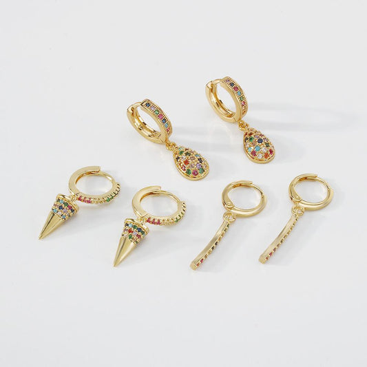 ZE59 Earrings Colored Zircon Niche Creative Fashion Earrings Conical Water Drop Geometric Exaggerated Earrings