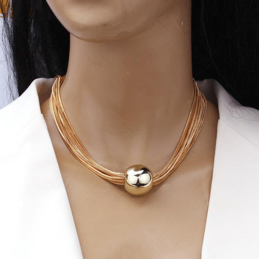 Jewelry exaggerated large cylinder pendant clavicle necklace hip-hop trend metal multi-layer chain necklace