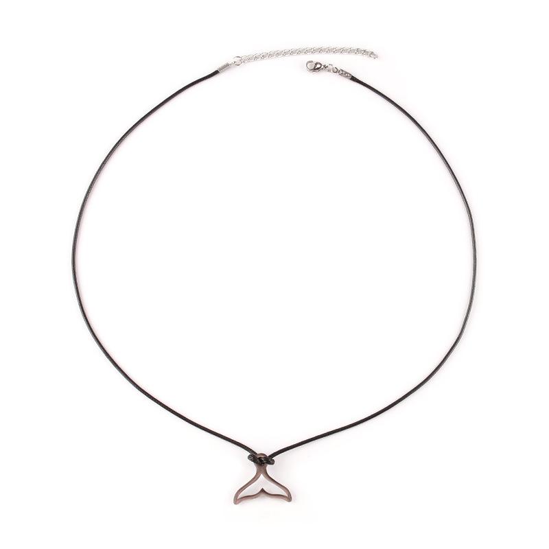 Wax Rope Stainless Steel Fishtail Pendant Necklace Trendy Fashion Versatile Necklace Street Hip Hop Jewelry Domineering