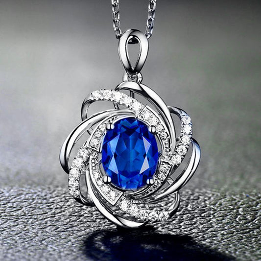 Jewelry Pendant Necklace Female Niche Design Sense Fashion Flower Sapphire Clavicle Chain Accessories
