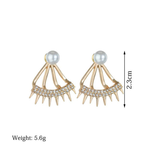 Pearl Earrings Punk Tapered Full Diamond Pearl Stud Earrings