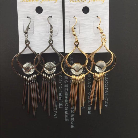 Peach water drop tassel female earrings clip diamond earrings Yunguichuan minority popular jewelry