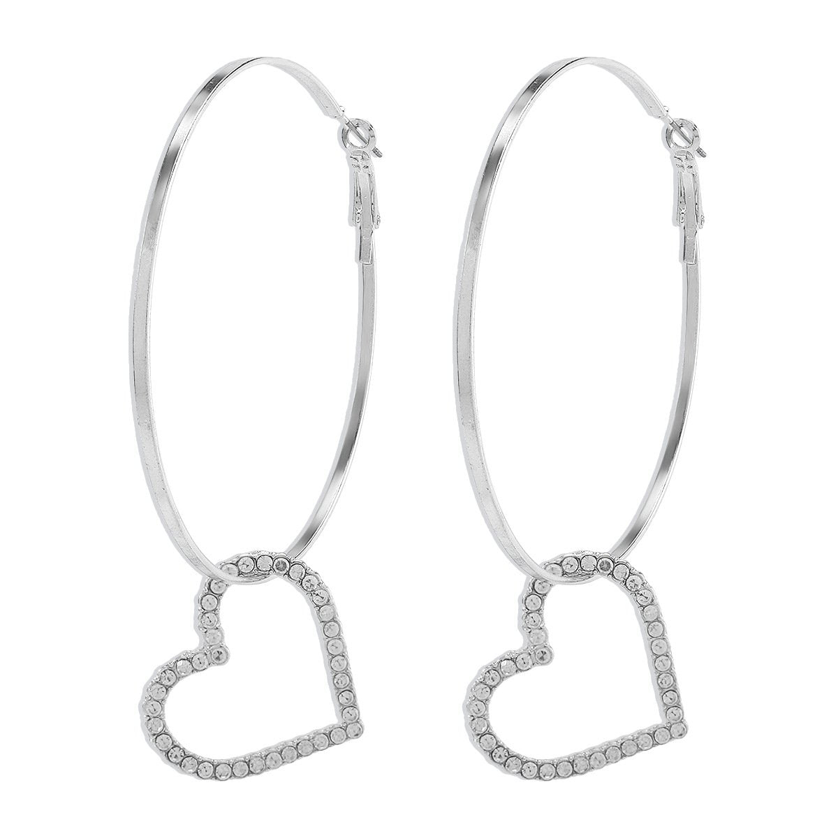 1643 personality large circle earrings love heart full of diamond temperament exaggerated earrings net red simple sweet earrings