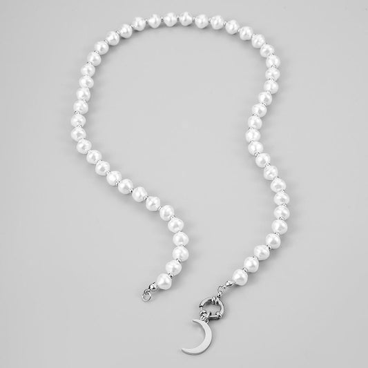 Fashion Harbor Stainless Steel Pearl Moon Lock Necklace Creative Retro Personality Design Versatile Men's Necklace