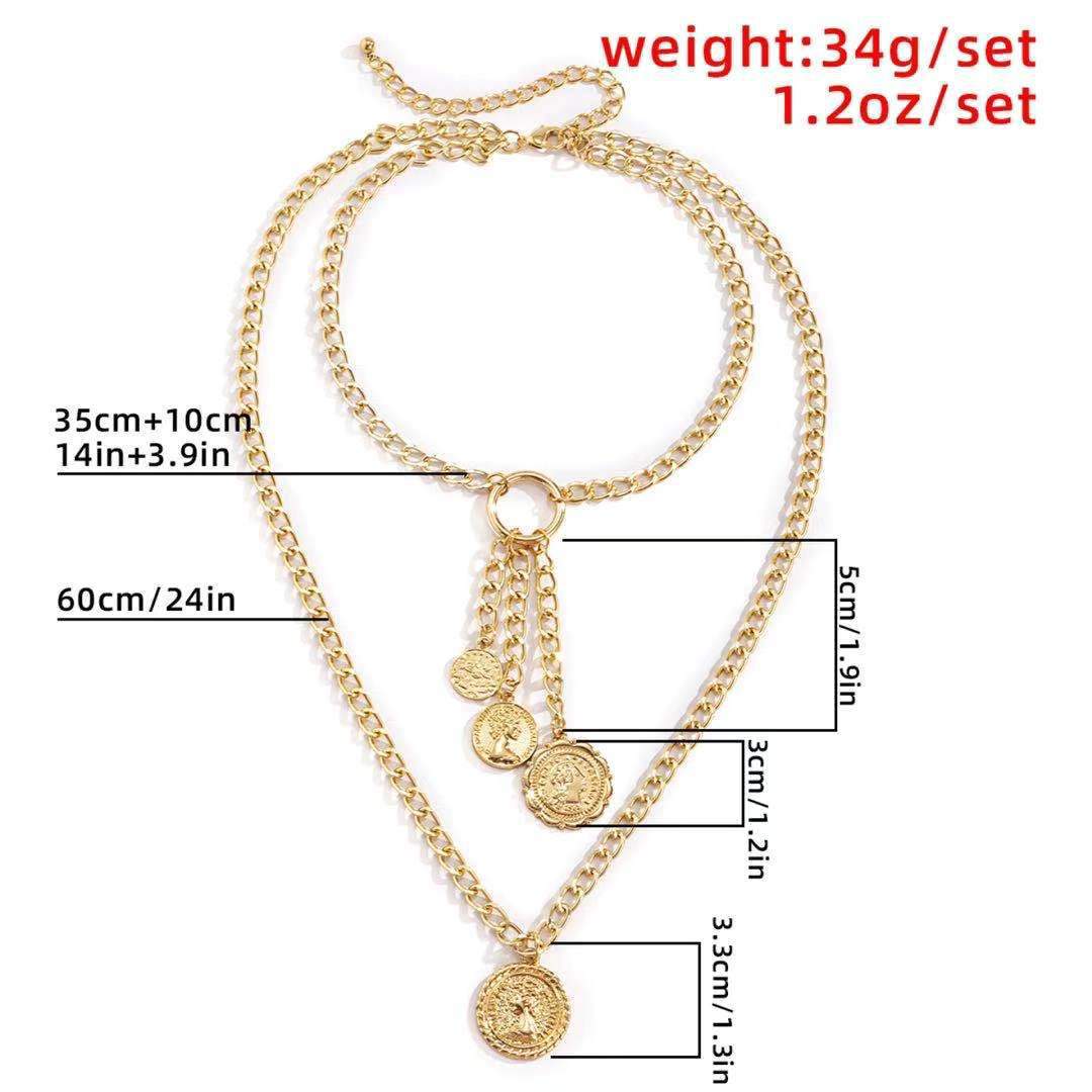 Jewelry retro temperament portrait pendant necklace female ins multi-layer stackable tassel necklace