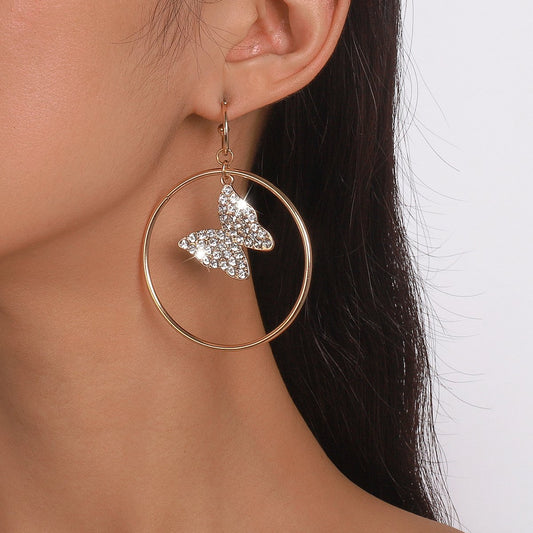 E1655 Minority Light Luxury Fashion Earrings Rhinestone Butterfly Personality Creative Geometric Smart Elegant Earrings