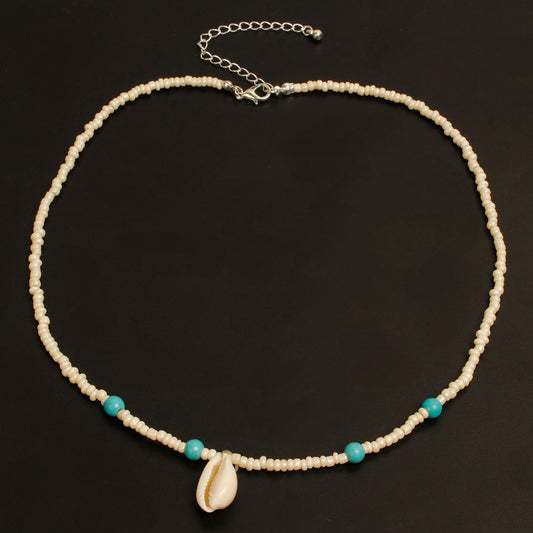 Jewelry White Rice Beads Turquoise Shell Necklace Ladies Fashion Temperament Short Necklace Clavicle Chain