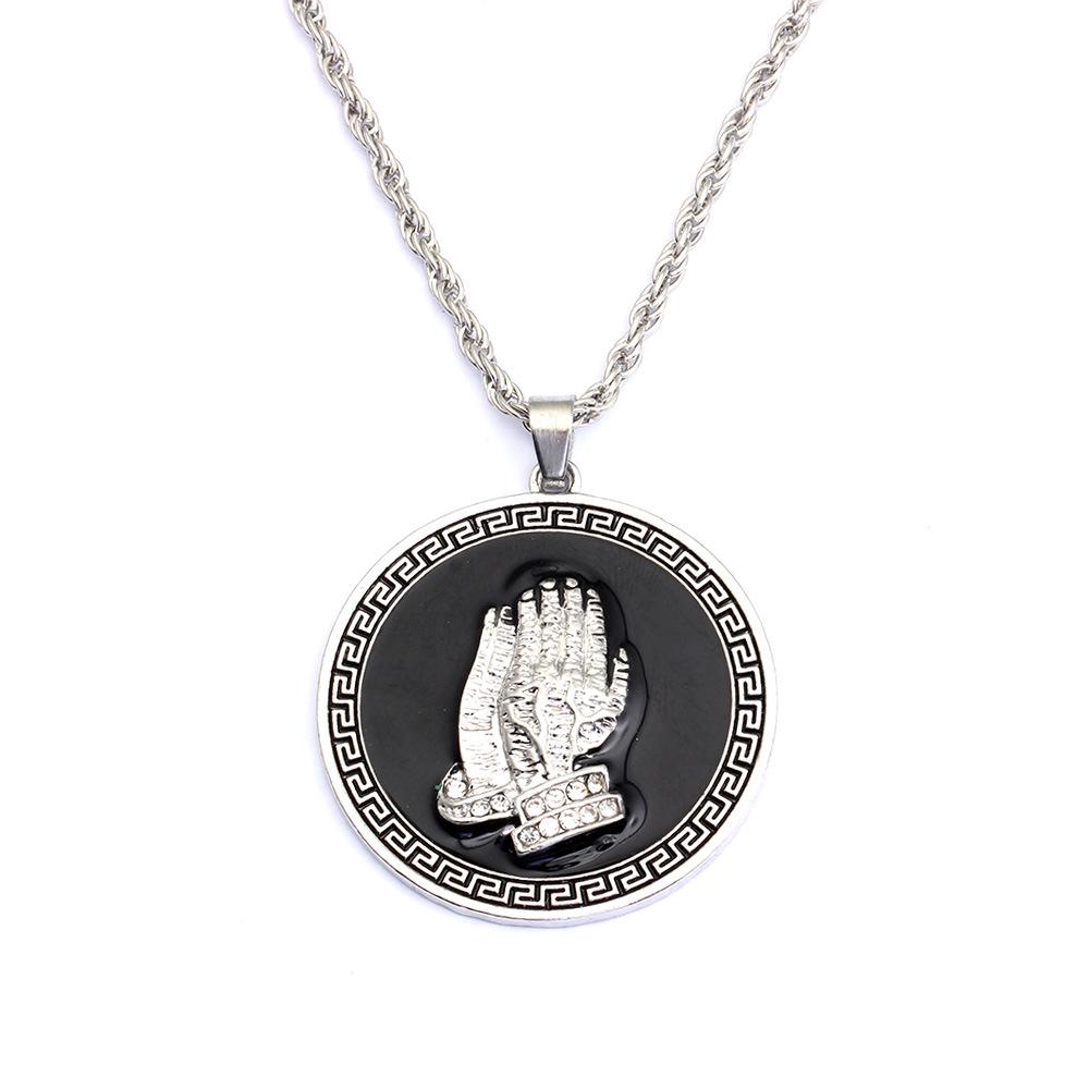 Summer hip-hop trendy men's painting oil circle card clapping pendant necklace men's neutral night long accessories