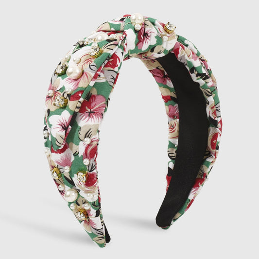 F4849 Ethnic Color Printing Casual Headband Fabric Art Knotted Pearl Rhinestone Mori Girl Fashion Headband