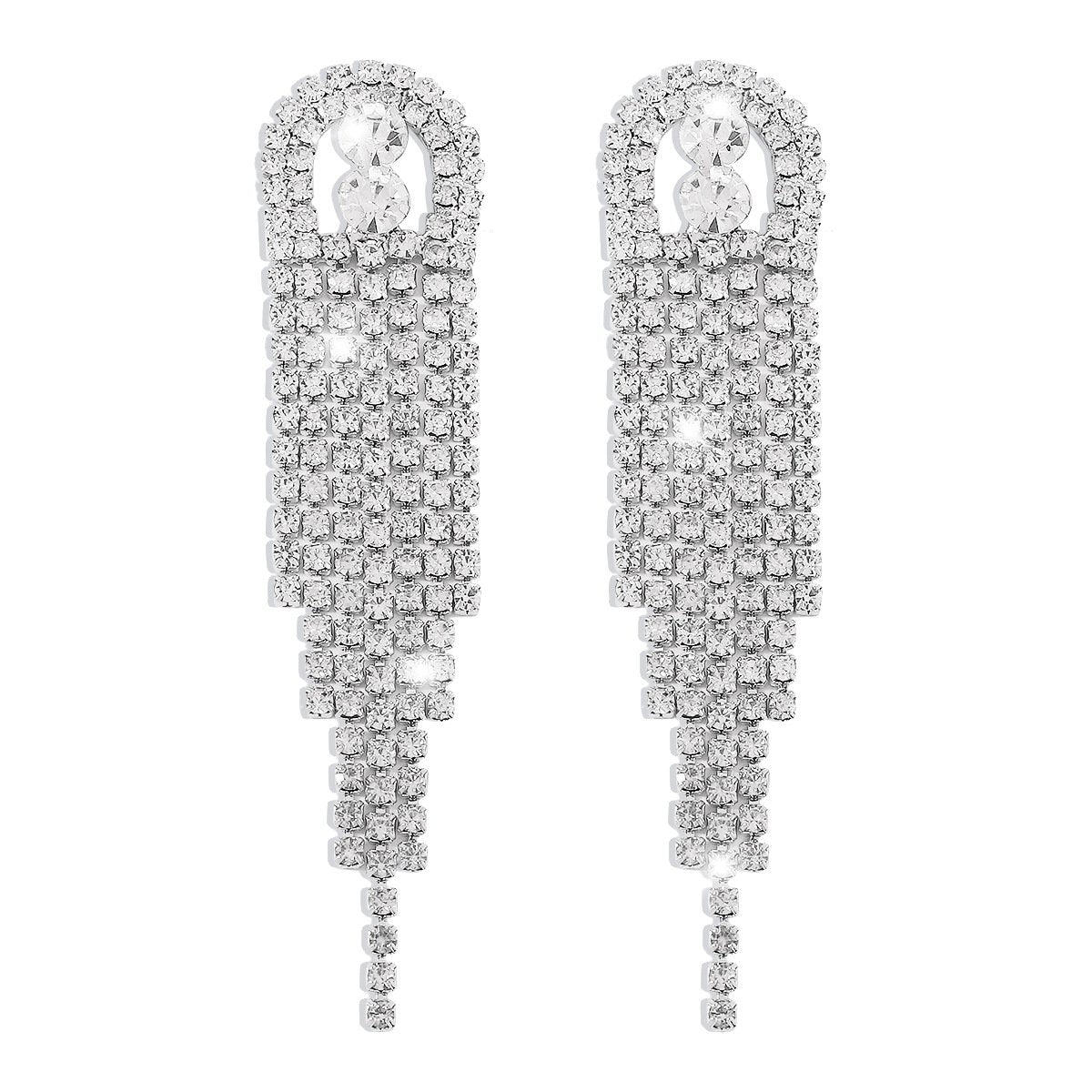 E1587 Claw Chain Geometric Rhinestone Tassel Sparkling Earrings Exaggerated Long Modern Fashion Earrings