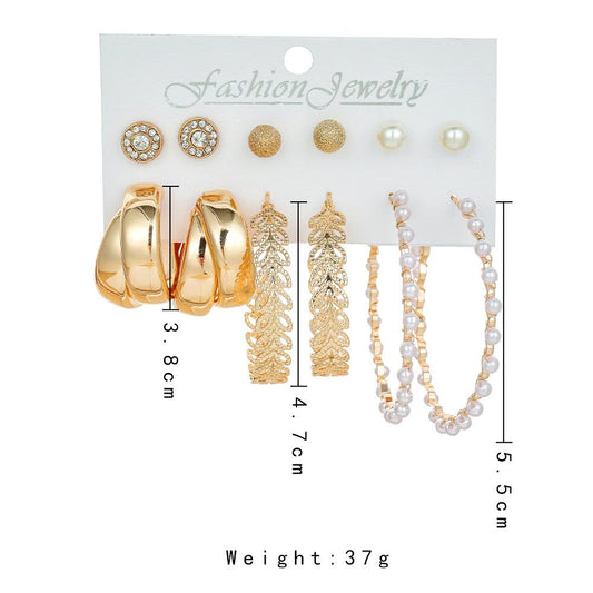 Trendy and personalized pastoral wheat ear pearl C-shaped earring simple small fresh and beautiful earring set