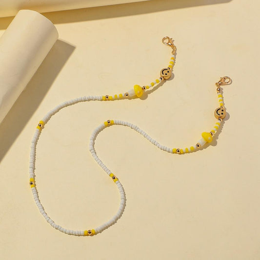 Fashion Cute Smiley Mushroom Beaded Mask Chain Pearl Necklace Eye Chain Niche Jewelry Female