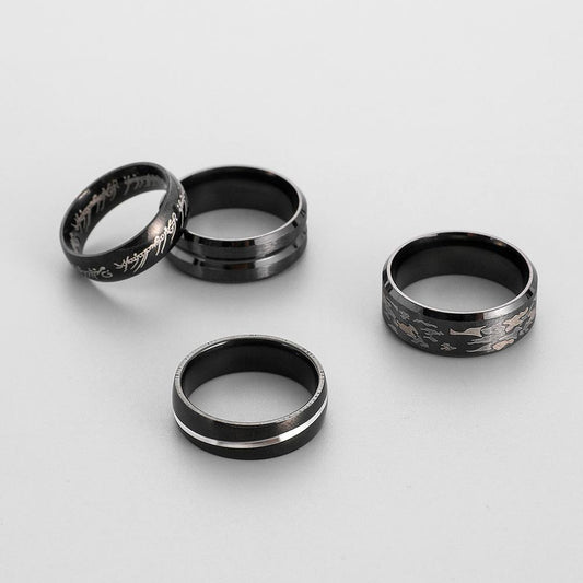 Trendy personality men's stainless steel black camouflage lettering set ring titanium steel fashion all-match ring