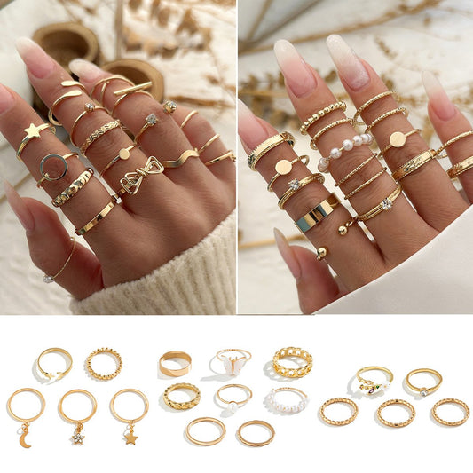 Jewelry Mix and Match Xingyue Ring Set Female Personality Micro-inlaid Butterfly Geometric Ring Jewelry