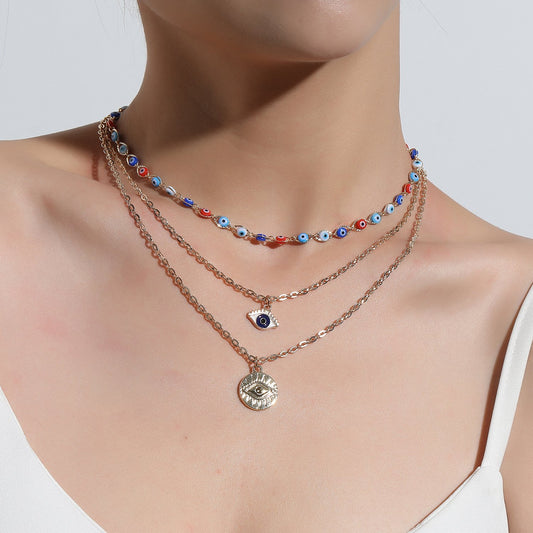 Jewelry Fashion Exaggerated Trend Eyes Necklace Multi-layered Devil's Eye Pendant Necklace
