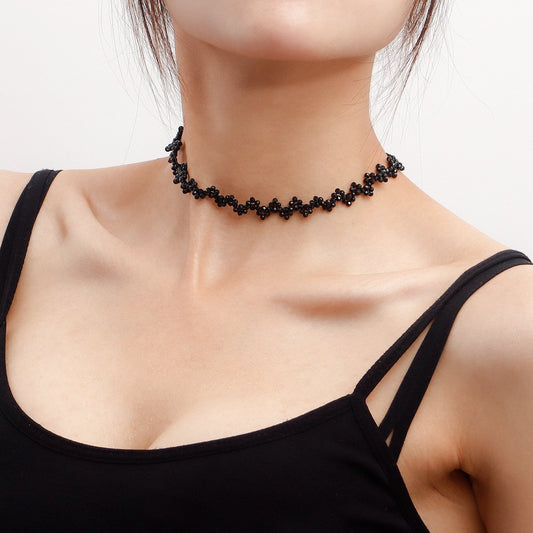 Explosive summer ins black crystal hand-woven necklace necklace female trend jewelry choker