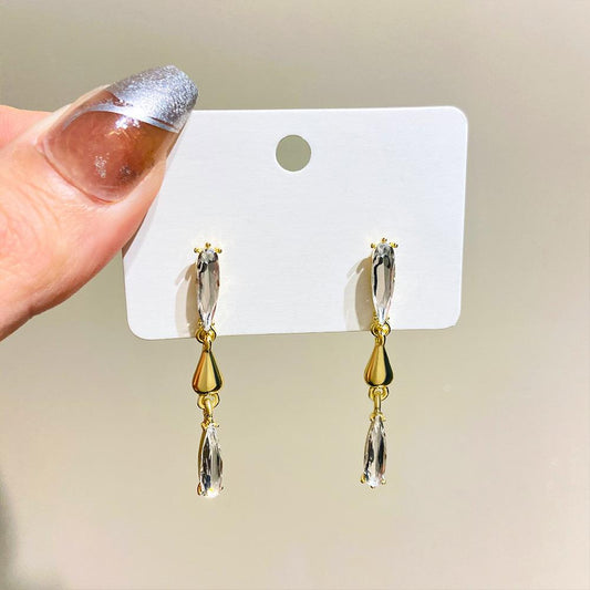 Ins super flash zircon water drop earrings women's French light luxury long tassel earrings temperament Internet celebrity earrings trend