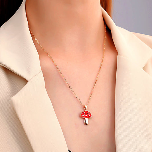 Internet celebrity ins alloy color drop oil mushroom necklace fashion temperament simple necklace female