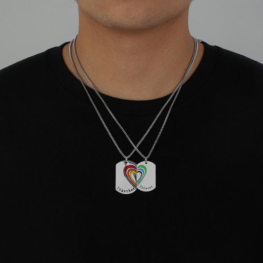 Creative stainless steel six-color rainbow letter couple necklace love titanium steel trend personality punk jewelry