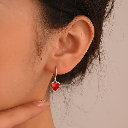 Retro Drip Oil Heart Earrings Female Fashion Simple Sweet Color Peach Heart Earrings Earrings Versatile Earrings