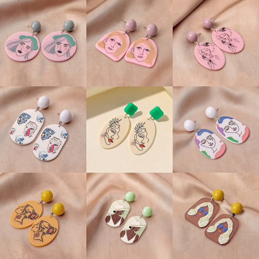 ins acrylic 3D printing earrings creative graffiti beauty portrait earrings exaggerated earrings matching